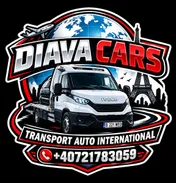 Emblema Diava Cars – transport auto internațional, cu autoplatforma Iveco și numărul de telefon